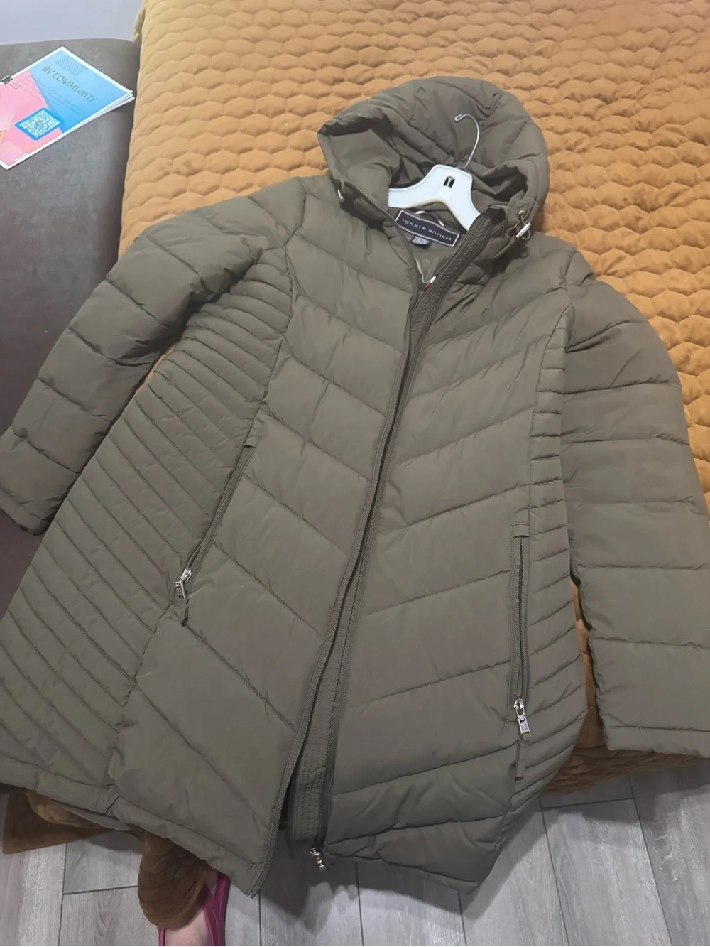 Tommy Hilfiger Women's Olive Hooded Quilted Puffer Jacket